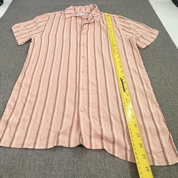 NEW! Mens AND NOW THIS Button Down Shirt Striped Peachy Small Rayon Collared - Picture 5 of 9